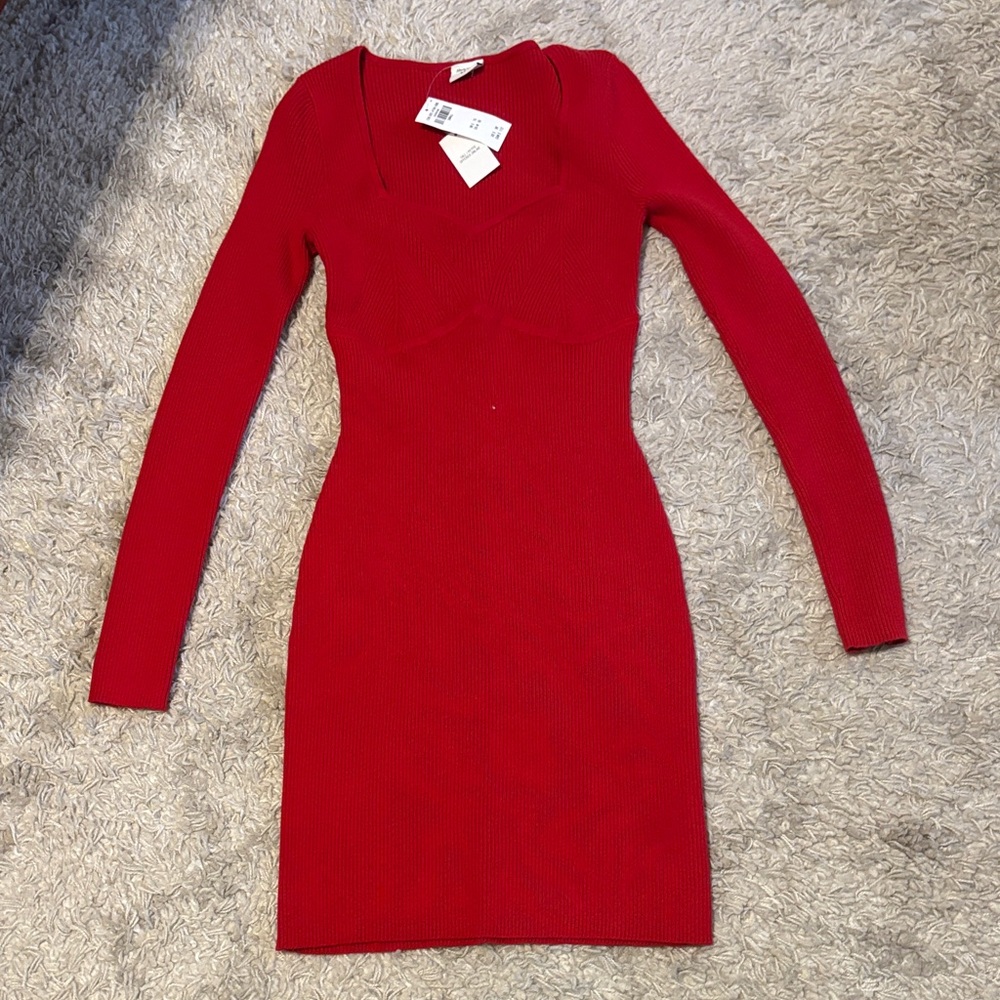 Abercrombie and Fitch Red Long Sleeve Ribbed Sweater Dress Small